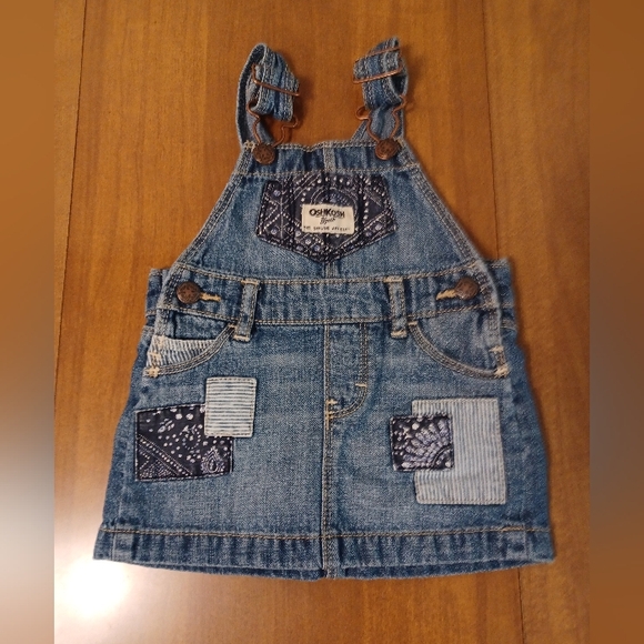 OshKosh Bgosh Blue Denim Skirtalls Overalls Baby Girl 6M - Picture 1 of 6